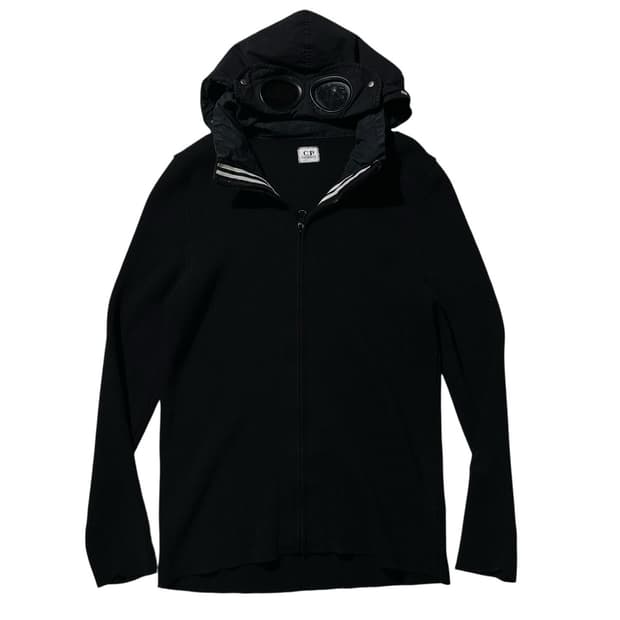 CP컴퍼니 고글 후드 니트 집업 자켓 블랙