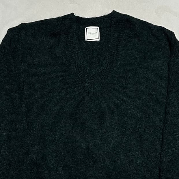 48 우영미 브이넥 그린 울 니트