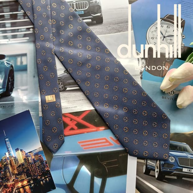 던힐 실크 네이비 오토모티브 패턴 넥타이 9.5cm B등급 A18342
