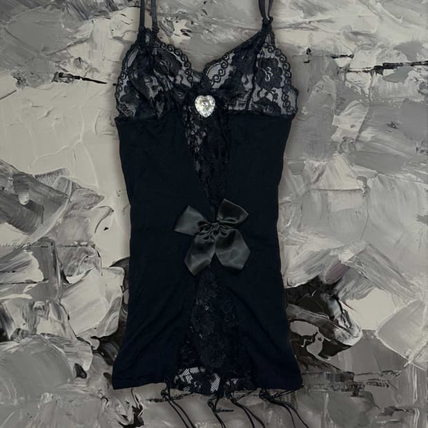 블랙 레이스 리본 뷔스티에