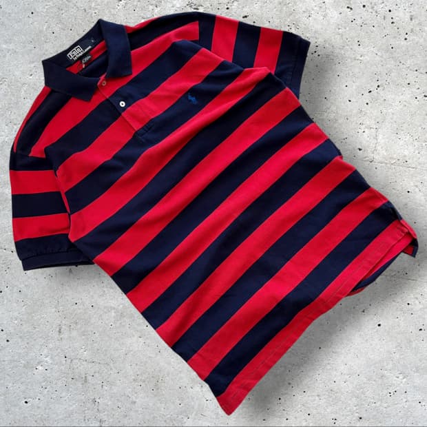 [L] 폴로 랄프로렌 스트라이프 반팔 카라티 레드 D555