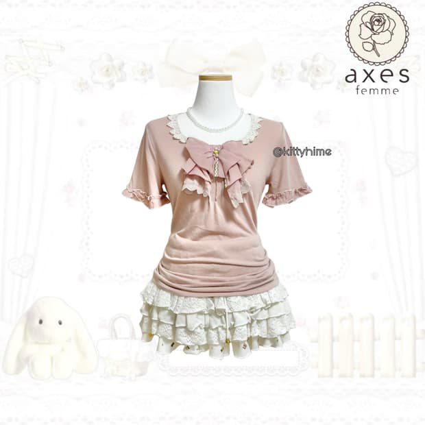 Axes femme 엑시즈팜 히메 갸루 빅리본 핑크 탑 로걀 러블리갸루