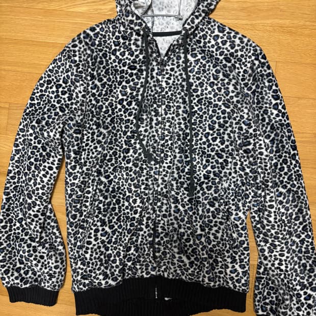 블루 호피 퍼 후드집업