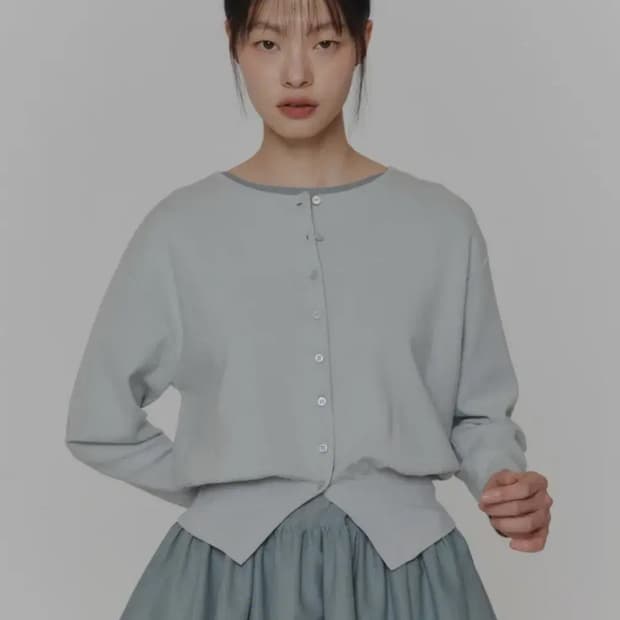 아모멘토 라운드 슬리브 쉬어드 가디건 민트