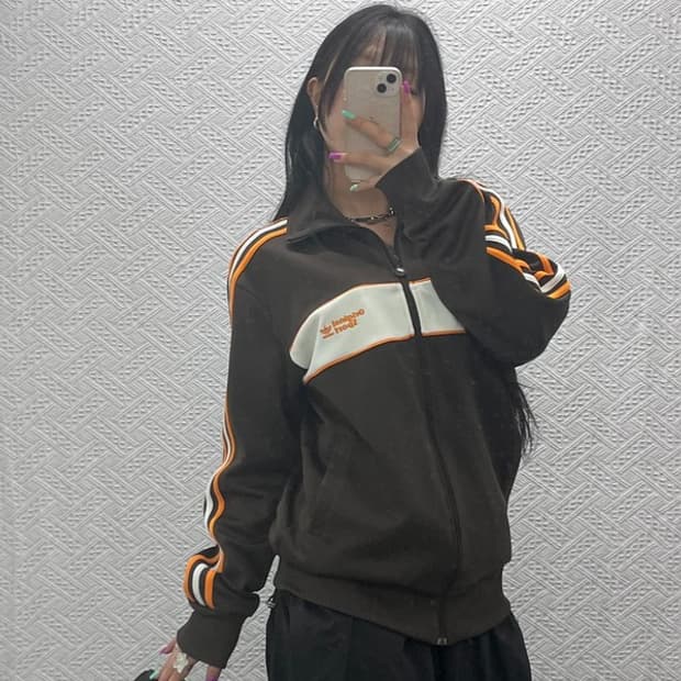 아디다스 대장급 희귀 Y2K 오렌지브라운 져지 집업 105 C07248