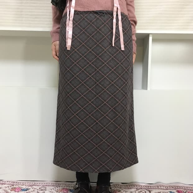 jpn vintage check pearl long skirt
