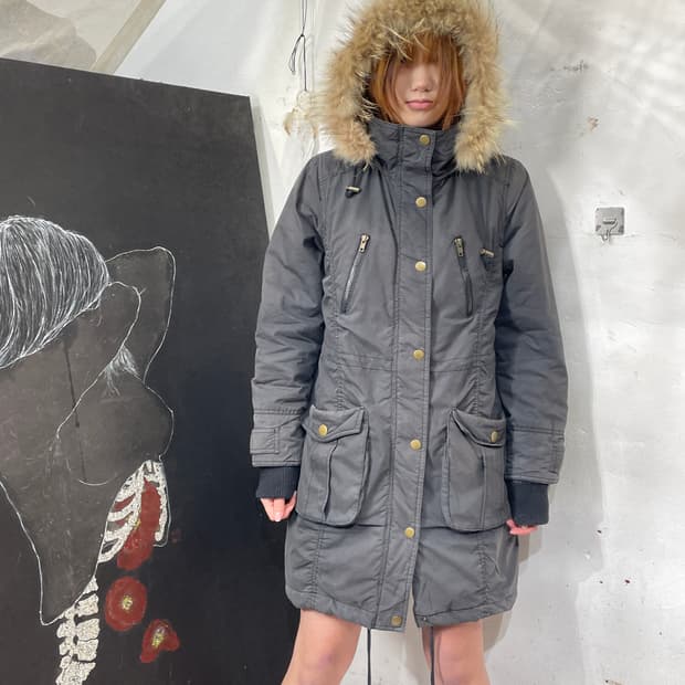 일본빈티지 COLZA 울프죠 퍼 후드 야상 개파카 자켓 M