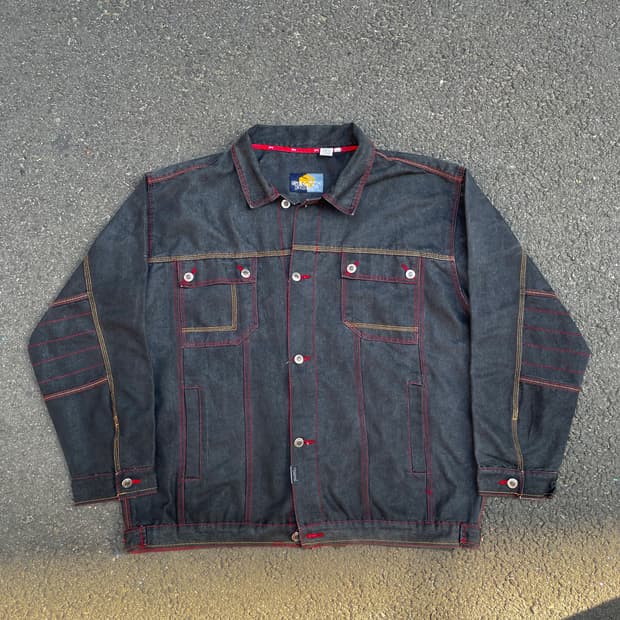 90s 사우스폴 올드스쿨 힙합 스케이터 블랙 스티치 흑청 데님 자켓 XL