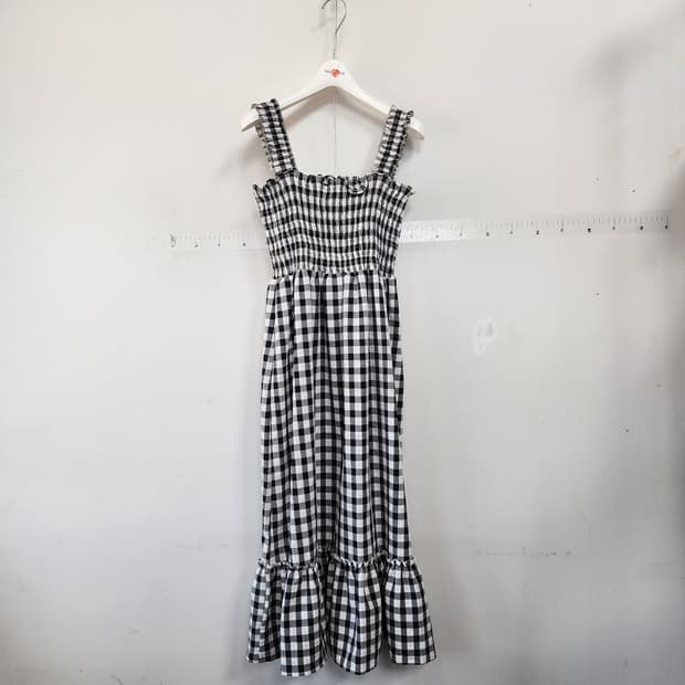 체크 롱 원피스 캉캉 스모크