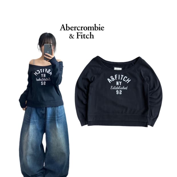 아베크롬비 Y2K 오픈숄더 아치로고 맨투맨