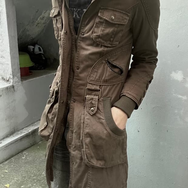 *rare design* 2000s 그런지 기믹 포켓 롱 야상자켓