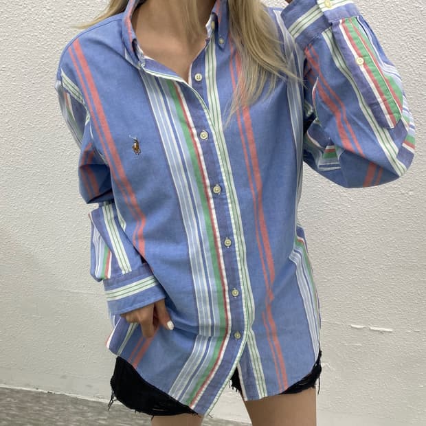 폴로 랄프로렌 옥스포드 소라 빅스트라이프 셔츠 M