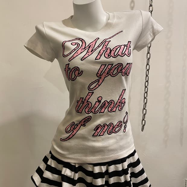 tralala 트랄랄라 글리터 핑크 레터링 화이트 티셔츠