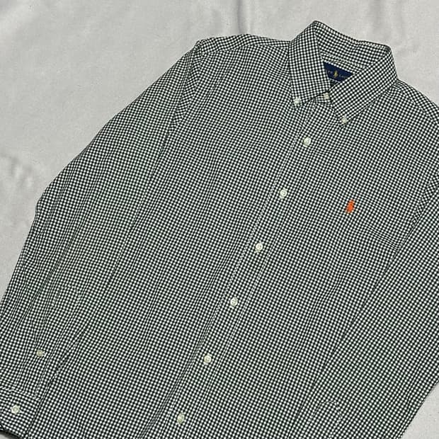 S 폴로 랄프로렌 슬림핏 그린 깅엄 체크 포플린 셔츠