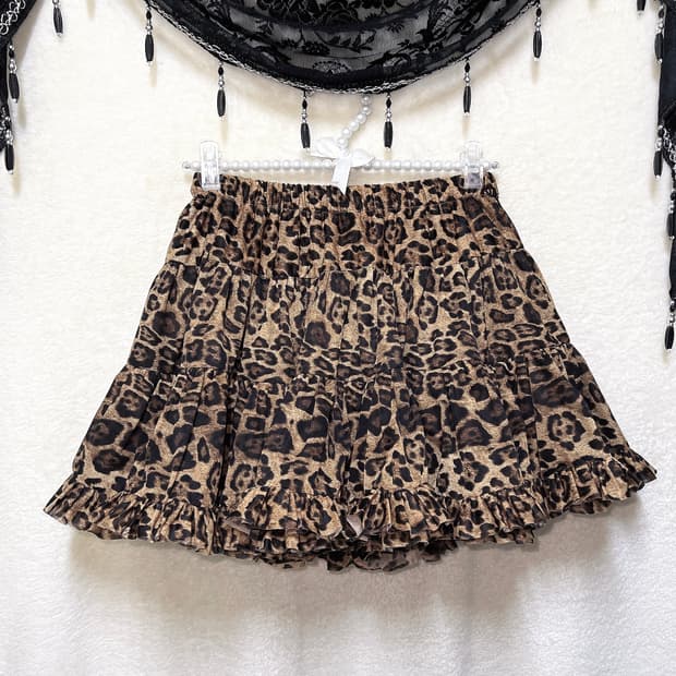 레오파드 호피 프릴 캉캉 튜튜 미니스커트 오네갸루 펑크 헤이세이 시부야