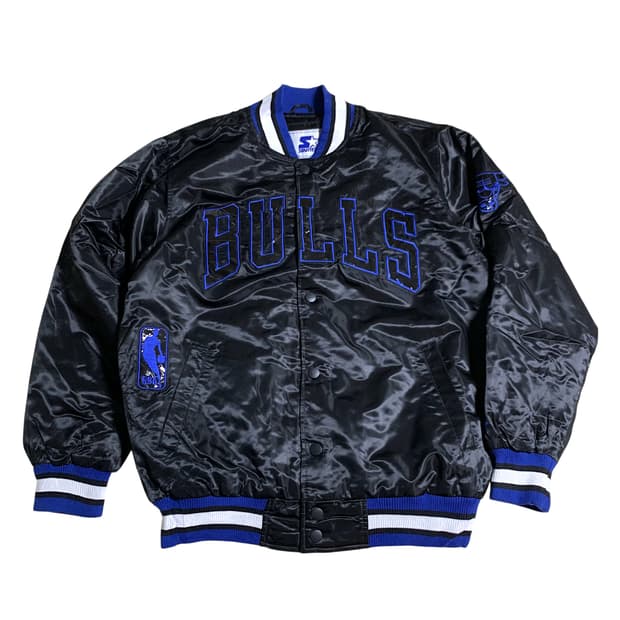 [XL]90s Starter Bulls Satin Jacket Black