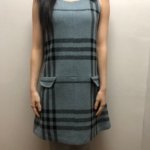 빈티지 블루 체크 포켓 울 원피스