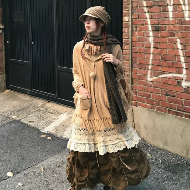 빈티지 브라운 페미닌 모리 그런지 코디 세트