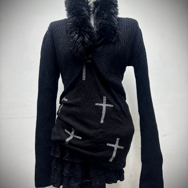 Black Fur Trimming Crop Cardigan