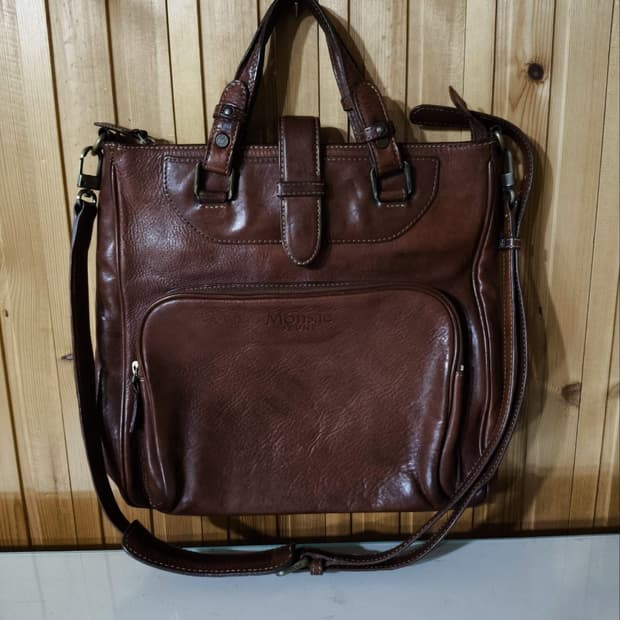 몽삭 00's 에이징 가죽 크로스백 서류가방