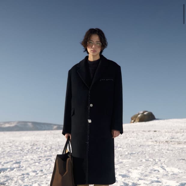 [L] stu 핸드 스티치 싱글 코트 블랙