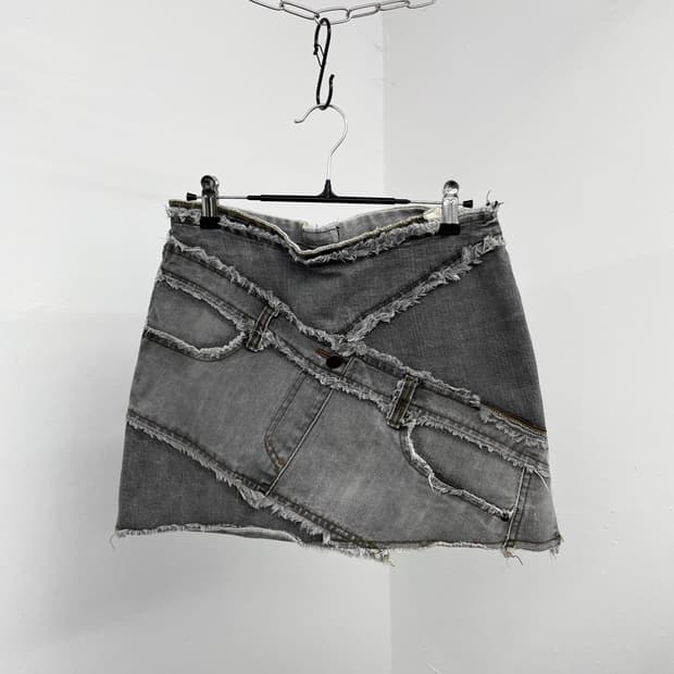 세실맥비 갸루 흑청 패치워크 스커트