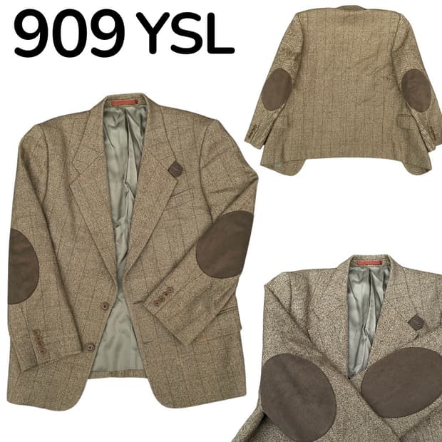 YSL 입생로랑 브라운 헤링본 엘보패치 블레이저