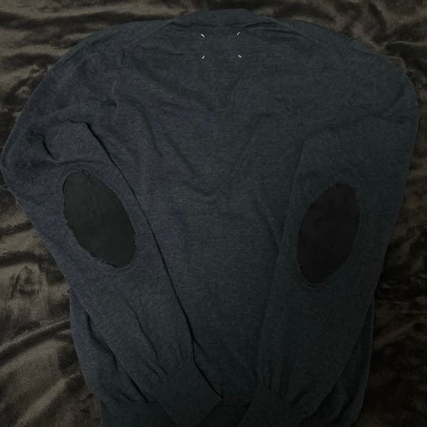 메종 마르지엘라 엘보 패치 스티치 니트 그레이 블루 L