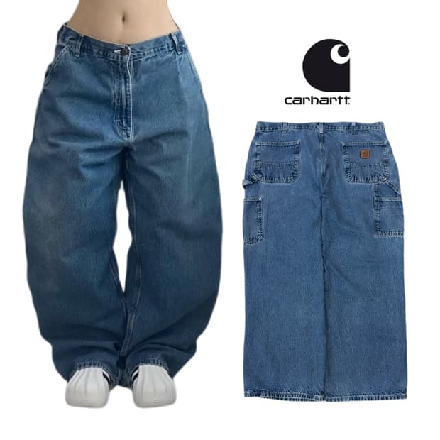 칼하트 OG 가죽패치 카펜터 와이드 워크 데님팬츠
