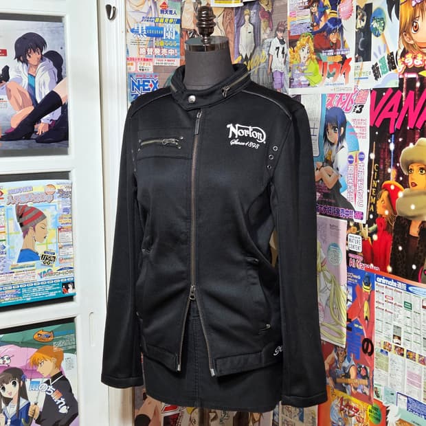 JPN 노턴 투웨이 안기모 폴리 바이커 자켓