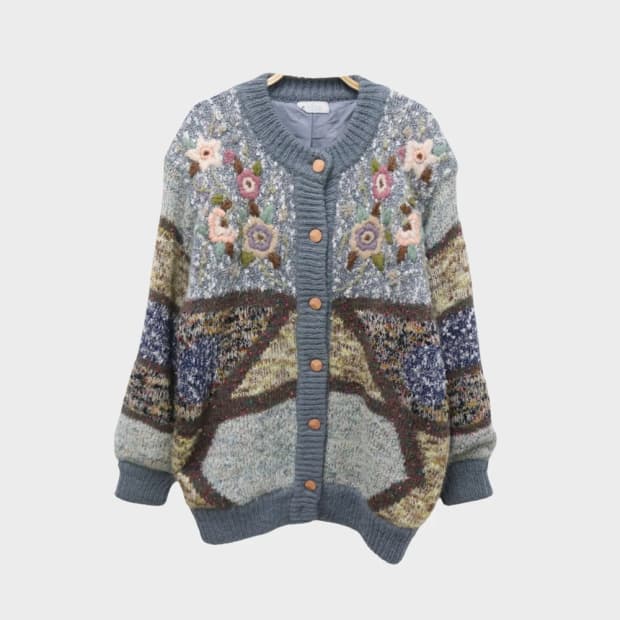 ASIANO 플라워 자수 울 혼방 가디건 60604