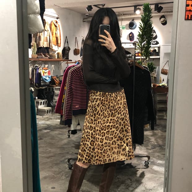 Prada brown leopard fur midi skirt