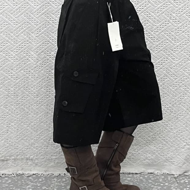 리들 빈티지 스트릿 펑크 올블랙 멀티포켓 카고 반바지 2 C12488