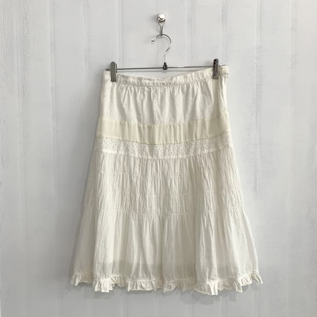 Ivory Embroidered Tiered Skirt