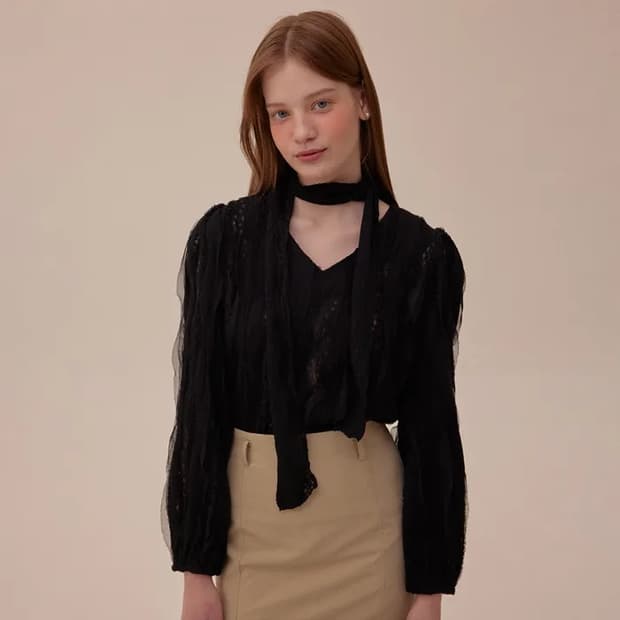 유어네임히어 여린이타이블라우스 - 블랙