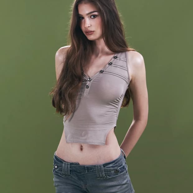 플리즈노팔로우 Selby Button Sleeveless Top