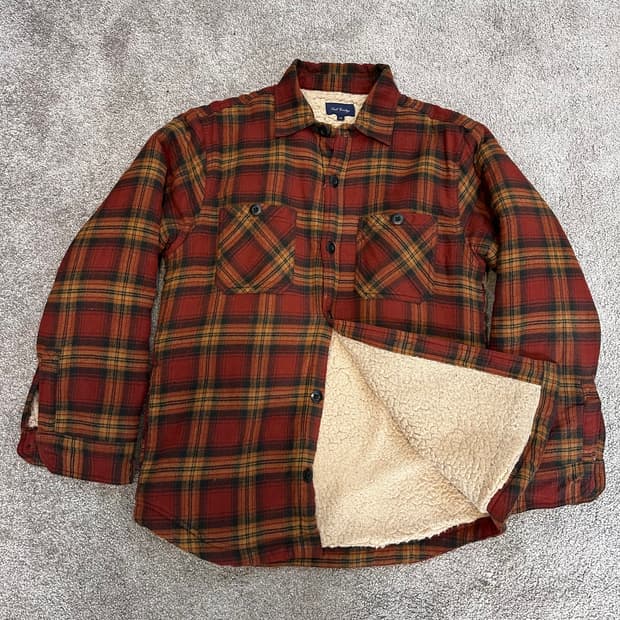 빈티지 브라운 체크 쉐르파 셔츠(자켓)M