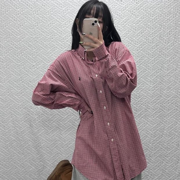 폴로 랄프로렌 컨트리 레트로 오버핏 깅엄체크 셔츠 M C08747