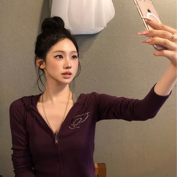 파시온 슬림 크리스탈 글램 후드집업 퍼플