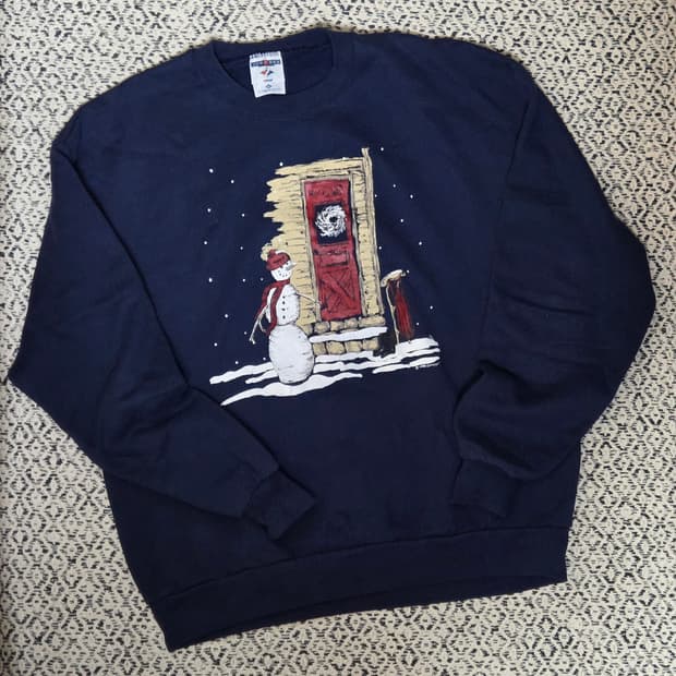 90's JERZEES 프린팅 맨투맨 스웻셔츠 네이비 XL