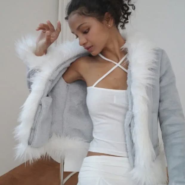 드라이로즈 라인 퍼 자켓 무스탕 퍼자켓 소라