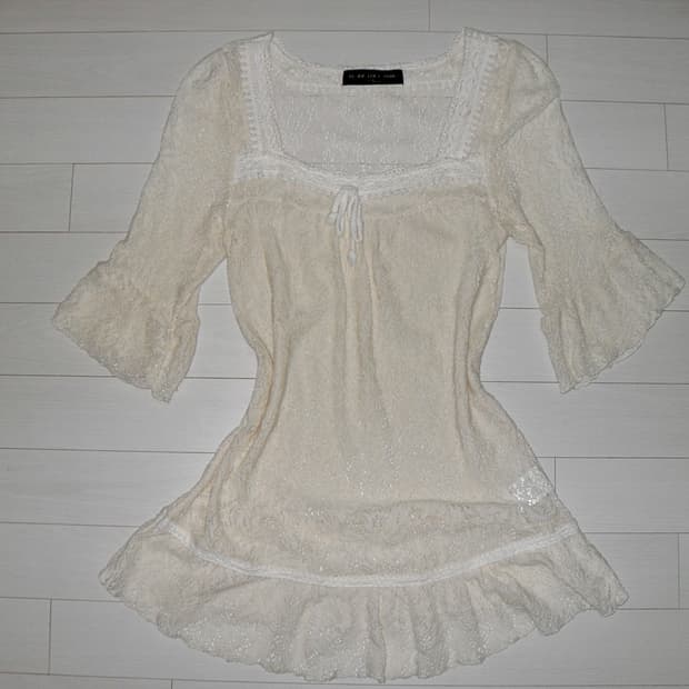 페어리 시스루 블라우스 아이보리 히메갸루 빈티지 모리걸 하구미 