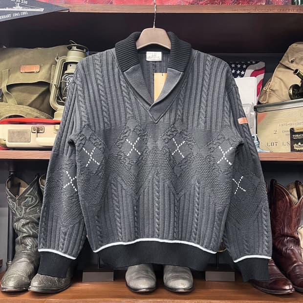 90s dunhill 던힐 이태리 숄카라 꽈배기 패턴 니트 N424