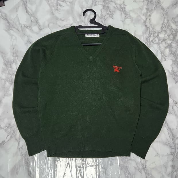버버리 딥그린 램스울 브이넥 니트