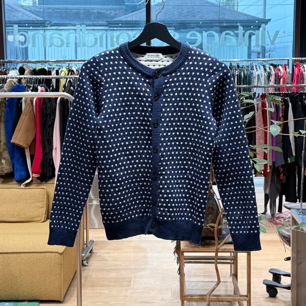 빔즈 보이 네이비 도트패턴 가디건 