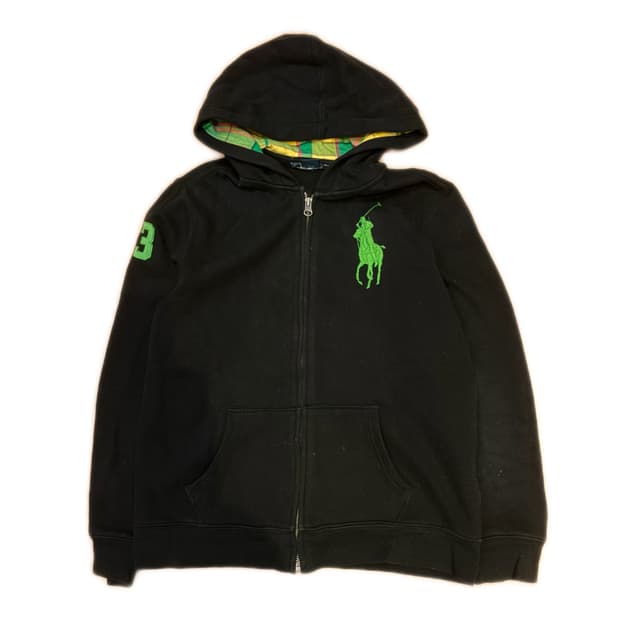 ✨[희귀매물]폴로 랄프로렌 빅포니 체크 블랙 후드집업✨