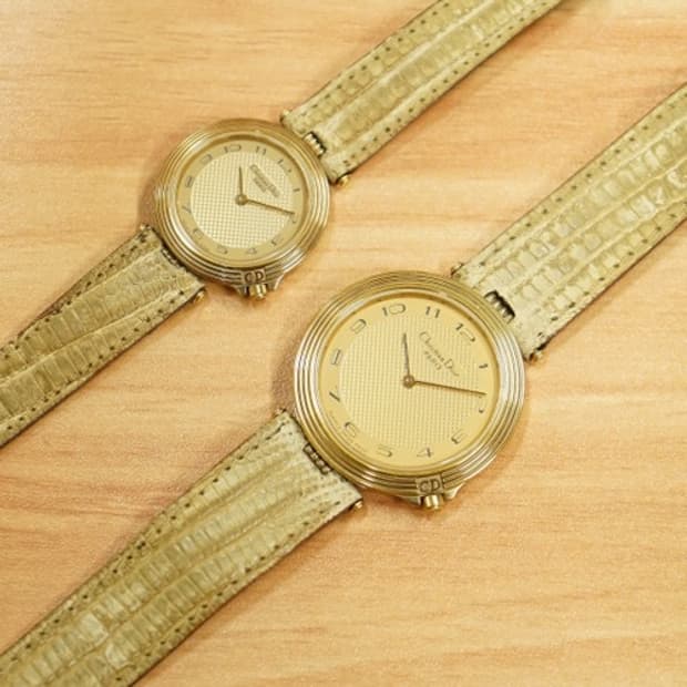 80s 크리스찬 디올 라운드 프레임 금장 쿼츠 남녀 시계 2pcs