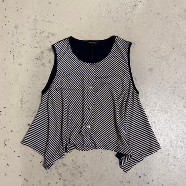 diagonal stripe button sleeveless