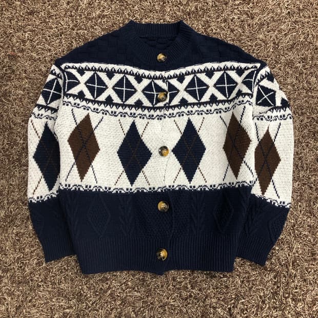 빈티지 아가일 니트 가디건