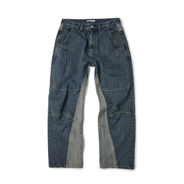 CURVED PANEL DENIM PANTS (BLUE)